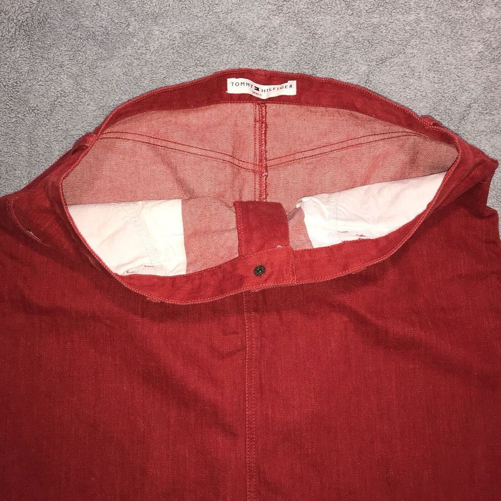 Vintage‎ Tommy Hilfiger Red Jean Skirt Women's Faux Suede 36" Waist Size 16 - Picture 9 of 14
